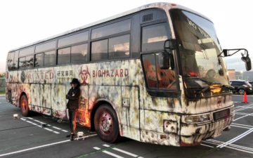 世界初の車両型お化け屋敷「オバケバス」 移動式ホラーアトラクションの制作事例 お化け屋敷企画制作プロデューサー、オバケバス,心霊バス、ホラーバス,ゾンビバス 車型お化け屋敷、バイオハザードバス、研究車両、ホラーデリバリー
